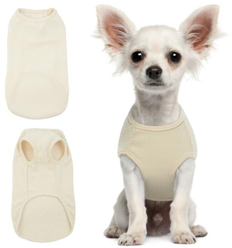 Hjumarayan Hundepullover Kleine Hunde - Hundeshirt Dünn Hunde Pullover Sonnenschutz Tshirt Elastisch Hundepulli Gestreifte Shirt Pullis für Chihuahua Yorkshire Terrier (Beige XS)