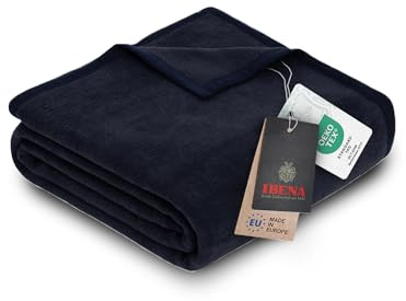 Ibena Porto Decke 150x200 cm – Baumwollmix weich, warm & waschbar, Kuscheldecke dunkelblau einfarbig