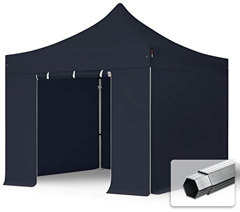 TOOLPORT 3x3m Gazebo Pieghevole PVC 850 ignifugo con Laterali, Professional 40mm Alluminio, Nero