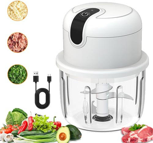 Electric Mini Food Chopper,300ML Wireless Portable Meat Grinder,Garlic Chopper with USB Charging Mini Onion Veg Cutter,Food Processor for Chili/Vegetable/Nuts/Fruits/Peppers/Meat (300ML)
