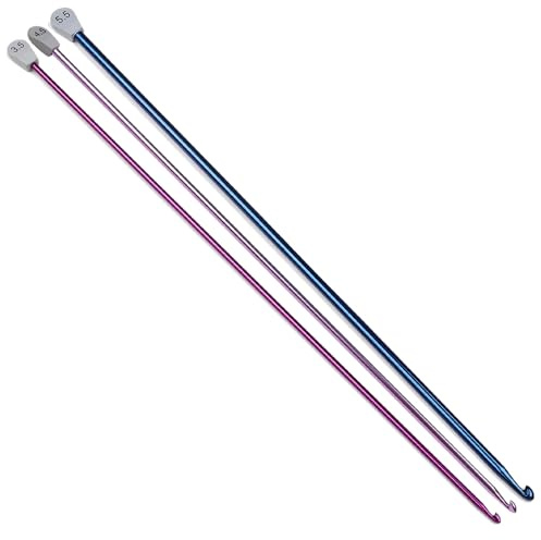Aeelike 3 Stück Extra lange Tunesische Häkelnadel 35 cm, Hochwertige Tunesische Häkelnadeln Set für Anfänger, 3,5 mm 4,5 mm 5,5 mm Bunte Afghan Häkelnadel Tunesisch Set für Decken, Pullover, Schals | Tunesische Häkelnadeln aus Aluminium, glatt, leicht, 35 cm lang, Häkelnadel für Anfänger, Hüte, Socken, Schals, DIY Handwerk