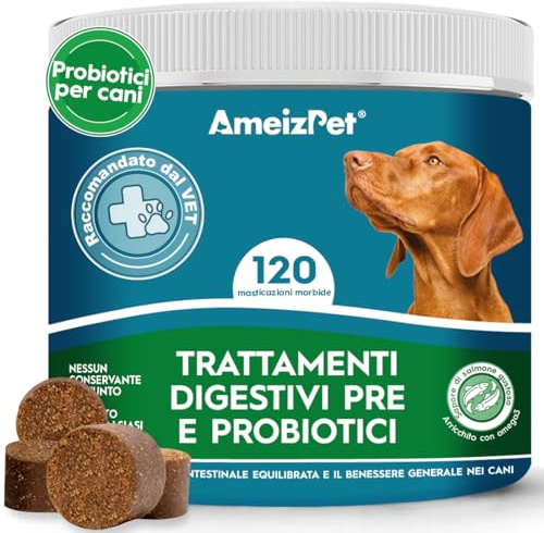 AmeizPet Prebióticos y Probióticos para Perros, Galletas Probiótica Perro - Probióticos Beneficiosos La Salud Intestinal del Perro, Golosinas Digestivas, 120 Chuches Caninas