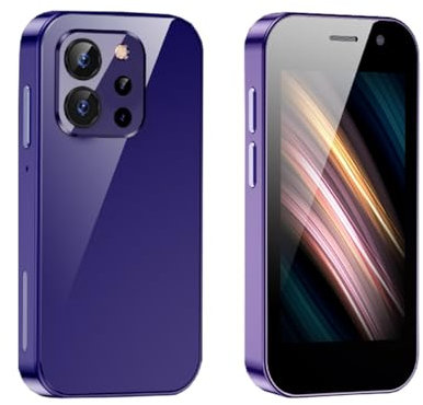 Rainbuvvy Mini Smartphone 4G LTE 3.0 Pouces 3GB RAM 64GB ROM Quad Core Android 9.0 Débloqué Tiny Phone/GPS/WiFi/Double SIM/Appareil Photo/BT/Hotspot/OTG Pocket Cellphone (Viola, 2GB+16GB)