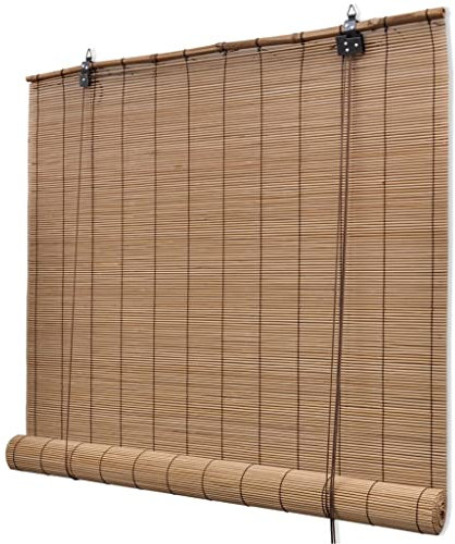 Bambus Rollo ohne Bohren, Raffrollo aus Bambus Sichtschutz Fenster Rollo Sonnenschutz Bambusrollo Jalousie für Türen & Fenster, Holzrollo 80x220 cm Braun