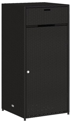 Rattan Gartenschrank mit 1 Tür und 1 Schublade, Balkonschrank Gartenschrank Außenschrank Haushaltsschrank Mehrzweckschrank, Outdoor Garten Terrasse Tisch, Schwarz 55x55x111 cm