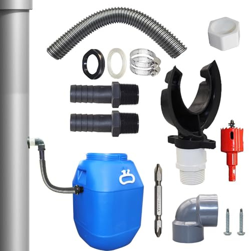 BFXMV Regensammler für Fallrohre, 70-110mm Fallrohr Regensammler, Regenwassersammler mit 50cm Schlauch, Regensammler Speedy Regentonnen Anschluss Fallrohr, Regentonnen Verbinder mit Montagezubehör