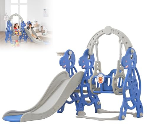 TATIVALO Kinderrutsche für Outdoor & Indoor, 4 in 1 Kinder Spielplatz Rutsche mit Rutschauslauf, Schaukel, Basketballkorb und Leiter, Gartenrutsche Kleinkinderrutsche, Typ C