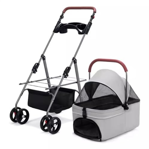 Hundebuggy Hundewagen 4-Räder Hunde-Kinderwagen, Faltbarer Haustier-Katzen-Hunde-Kinderwagen Mit Abnehmbarem Träger Und Aufbewahrungskorb Für Kleine, Mittelgroße Hunde Katzenwagen Katzenbuggy (Color