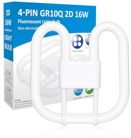 GR10q 4 Pin 16W 3500K Warm White Compact Fluorescent Bulb, CFL Save Square 4 Pin Lamp Bathroom Light Bulb, GR10q DD Flat Butterfly Bulb for Flush Ceiling Light, Home, AC 230V(Small Size:13.3cm*13.3cm)