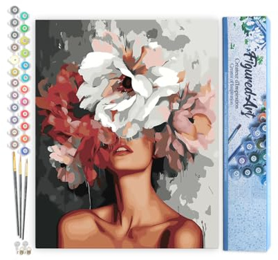 Figured'Art Pintar por Numeros Adultos Belleza Detrás de las Flores - Manualidades pintura acrilica Kit Cuadro DIY completo - 40x50cm sin bastidor