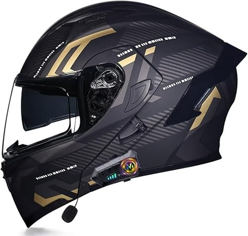 Casco De Motocicleta Abatible con Bluetooth, Casco De Motocicleta Modular Integrado con Cara Completa Y Visera Doble Antivaho, Altavoz Y Micrófono Incorporados For Adultos(B,L:59~60cm)