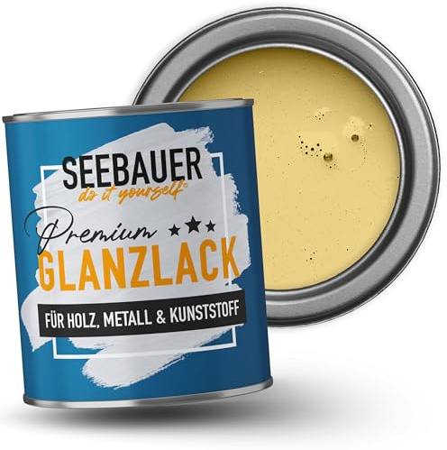 SEEBAUER diy Glanzlack Gelb 375ml für Innen & Außen (No. 447 Maple Leaf) Möbelfarbe ohne Schleifen - Hybrid-Lack für Holz, Metall & Kunststoff - Holzlack, Möbellack hohe Deckkraft