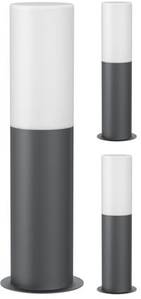 ledscom.de 3x Wegelicht/Pollerleuchte GROPO für außen mit Premium Echtglashaube – UV-beständig, kein Vergilben, IP44, 41 cm, anthrazit 1x E27 max. 40W