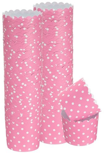 QUARKZMAN 100 pcs Moldes de Papel para Hornear de 6oz, Resistentes a la Grasa, Desechables, para Magdalenas y Muffins, Envoltorios para Bodas, Cumpleaños, Graduaciones, Lunares Rosados