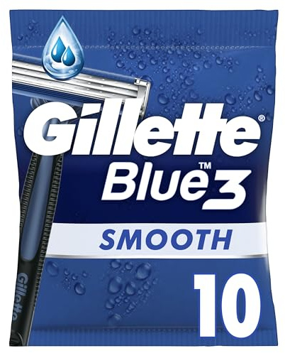 Gillette Lot De 10 Rasoirs Jetables Pour Homme Blue Smooth A 3 Lames, Tête Pivotante Et Bande Lubrifiante Pour Un Rasage Du Visage Confortable,