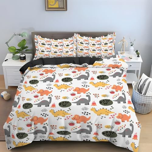 TMMDH Carino Completo Letto Singolo Dinosauro Microfibra Morbido e Traspirante Copri piumino 135x200 Bambino con Cerniera e 2 Federe 50x80cm