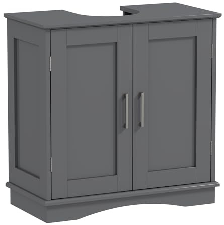 COSTWAY Under Sink Bathroom Cabinet, Freestanding Bathroom Floor Cabinet with Double Doors and Adjustable Shelf, Wooden Under Basin Storage Cupboard Unit Sink Organizer Furniture, 60x30x60cm (Grey)