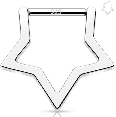 Melighting Piercing per setto in argento, a forma di stella, daith, orecchino cartilagine, naso, piercing per setto nasale, 16 g, anelli per naso