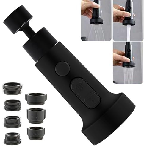 Schwarz Wasserhahn Aufsatz 360° Drehbarer, Schwenkbar Perlatoren für Wasserhähne, Küche Wasserhahn Verlängerung Brausekopf, Verlangerung Strahlregler, Wasserhahnverlängerung Schwenkbrause mit Adapter
