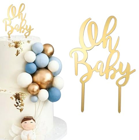 LunarCharm Oh Baby Caketopper Gold Acryl Dekoration für Geschlecht Enthüllung Party