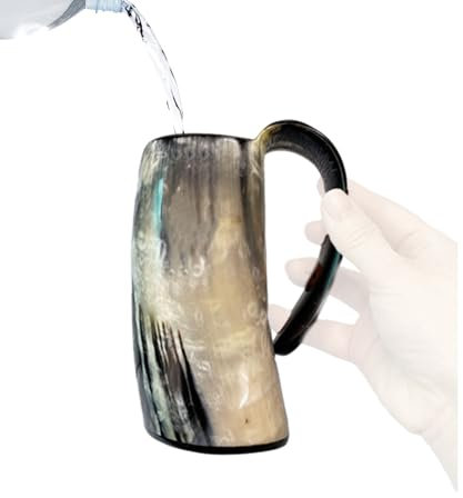 Trinkhorn, Hornbecher, Vintage Whiskybecher - Rustikale Bierbecher mit Henkel für kalte Getränke, Hornwasserbecher für Männer und Frauen, Trinkbecher, Wikingerbecher