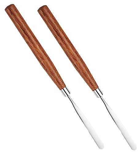 CALLARON Kosmetikrührstab Vielseitig und Leicht zu Reinigen 2 Stück aus Edelstahl und Holzgriff für Professionelles Make Up und Selbstgemacht Anwendungen