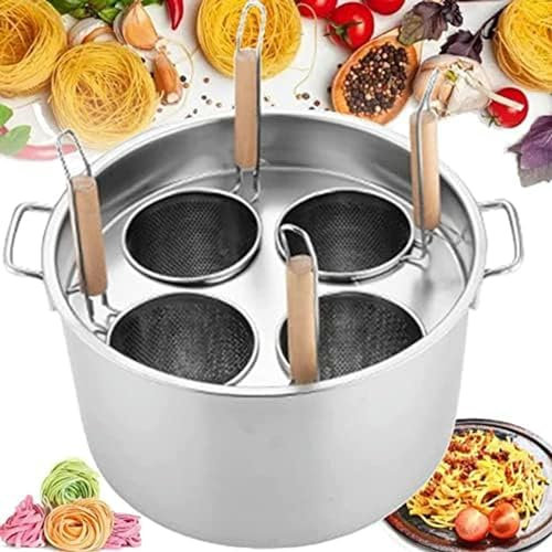 Commercial Noodle Boiler Cooking Pots,Cooking Pot Commercial Pasta Cooker Set, Pasta Cooker with Divider and Colander Strainer, Stainless Steel Stock Pot for Home Kitchen, Restaurant, (4holes)