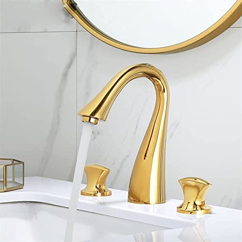 Golden Polished Double Handle Bathroom Basin Mixer Tap Deck Mounted for Kitchen and Bathroom Hot and Cold Water Faucet