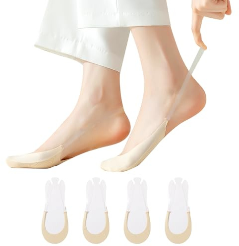 RTDHO 4 Pairs No Show Socks Women Nude Ultra Low Cut Nylon Liner Pop Socks