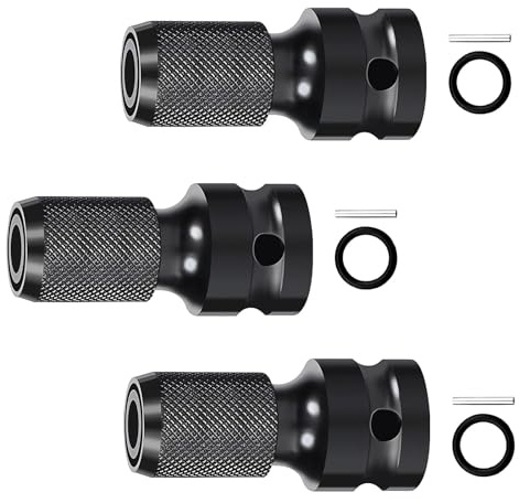 LNSYSNS 3 Piezas Brocas Portabit de Impacto, Negras Convertidores 1/2 Cuadrado a 1/4 Hexagonal, Acero al Cromo Vanadio Adaptador Taladro Impacto, para Llaves de Impacto y Dinamométricas