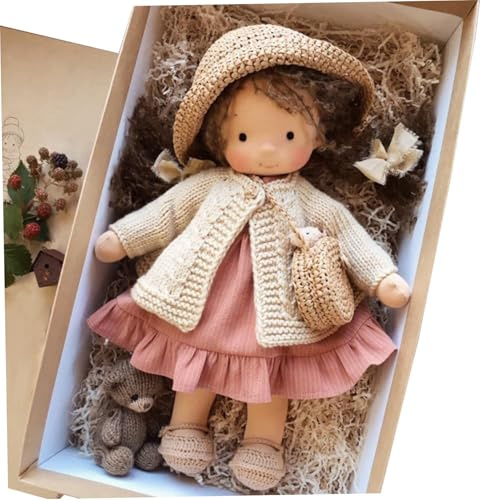 Stoffpuppe mit Geschenkbox 11x2x5 Ragdoll mit Hut, Tasche, Schuhen und mehr Dekoration süße ausgestopfte Babypuppenspielzeug für Babys und Kleinkinder ideale Weihnachtsgeburtstagsgeschenke, Spielzeug