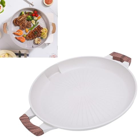 Barbecue Pan, Korean Grill Pan Even Heating Portable Multifunctional Maifanite BBQ Grill Plate Smokeless Cast Iron Plate Coating Griddle Baking Tray for Indoor Outdoor Grilling
