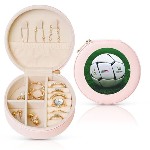 FSCEV Boîte à bijoux ronde en cuir avec ballon de football blanc