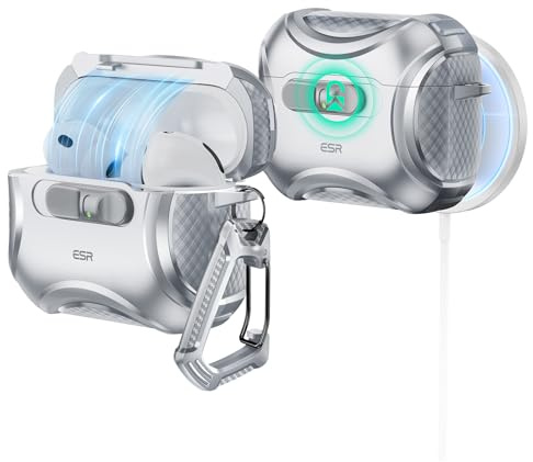 ESR Hülle für AirPods Pro 3, MagSafe kompatibel, Sturzsicherer Verschluss | Kompatibel mit AirPods Pro 3 USB-C (2025), mit einer Schutzhülle mit Sicherheitsschloss, Cyber FlickLock Serie, Grau