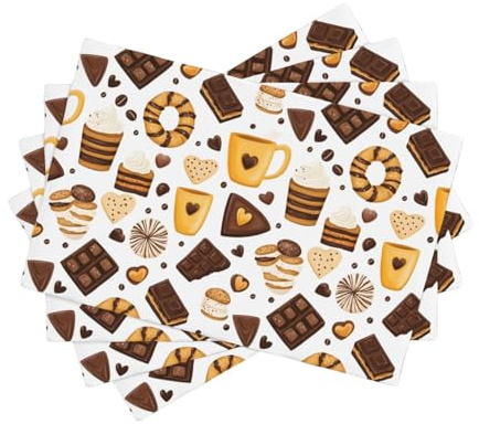 Set di 4 tovagliette all'americana con stampa di ciambelle al cioccolato, resistenti al calore, per interni ed esterni, lavabili, per cucina, sala da pranzo, patio
