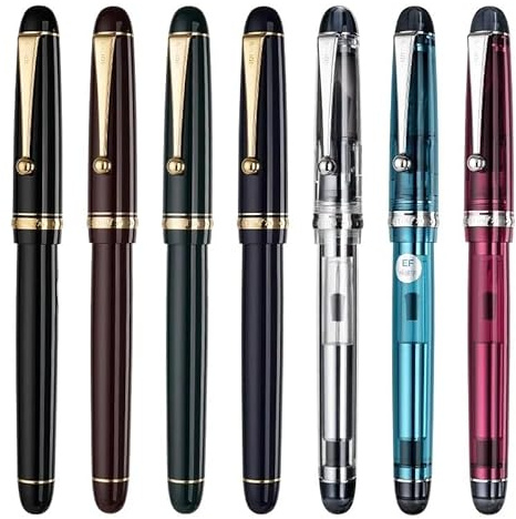 MGTCAR Transparent Fountain Pen with 14k Gold Nib – Ideal Business and Office Gift for Men Women Pen(7PCS,EF)