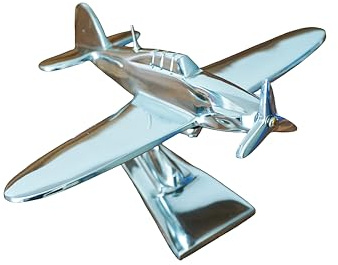 Hawker Hurricane Sculpture – 15cm Vintage Silver Airplane Model on Stand – Decorative Desk Figurine, Collectible Aircraft Gift, Retro Aviation Décor