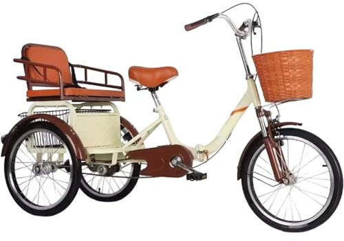 LSQXSS Faltbare Tretdreiräder, niedrige Einstiegs-Cruiser-Bikes mit DREI Rädern für Damen und Herren, mit Rücksitz für Passagiere und Gepäck, Doppelbremsen, Erwachsenendreirad mit Vorderradfederung