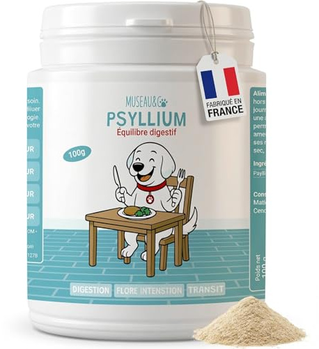 Psyllium Blond 100g Chien Chat - Complément Alimentaire Transit - Poudre Naturelle Fibres Solubles - Régule Constipation & Diarrhée – prébiotiques Doux - Fabriqué en France