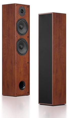Elimavi Passive Floorstanding Stereo Speakers, Tower Design with 1 Tweeter and 6.5 Woofer, Two-Way System, 4-Ohm Impedance, 120W RMS, Sturdy MDF Cabinet, Ideal for Home Theater Systems, Brown
