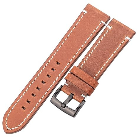 Run Ken Klockarmband Oljevax Äkta Läderarmband 7 Färger Kvinnor Män Kohud Klockband 18 Mm 20 22 24 Klocktillbehör(Yellow Brown Black,22mm)