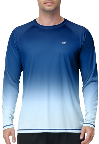 WISMBOX Men's Long Sleeve UV Swim Top, UPF 50+ Sun Protection T-Shirt, Quick Dry Rash Vest for Swimming, Hiking & Fishing