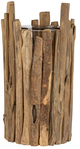 formano Windlicht Holz groß Kastanienholz Laterne 38 cm mit Glaseinsatz, rustikale Garten & Wohnzimmer Deko, massives Naturholz Teelichthalter für Terrasse, Balkon & Eingangsbereich