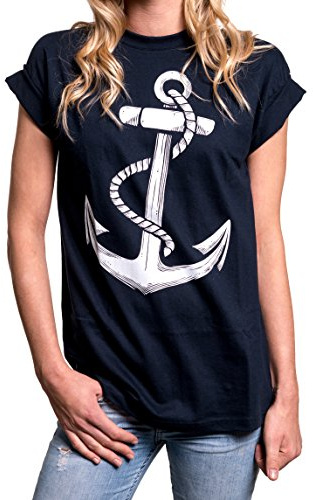MAKAYA Sommartröja Med Tryck Oversize Överdelar - Ankar T-Shirt Dam Blå M
