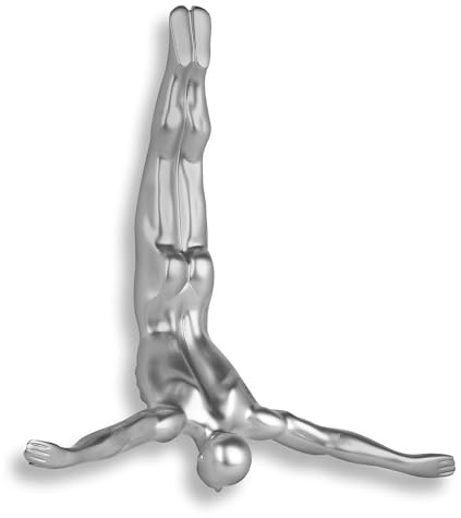 ADM - 'Kleiner Kunstspringer' - Moderne figurative Skulptur aus Harz, Metalleffekt, zum Aufhängen an der Wand - Silber - H28 cm