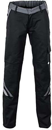 Planam Highline Arbeitshose Damen Bundhose schwarz/Schiefer/Zink | Knietaschen mit farbigen Applikationen, doppelte Maßstabtasche, Gummizugbund, 65 % Polyester 35 % Baumwolle, OEKO-TEX 100