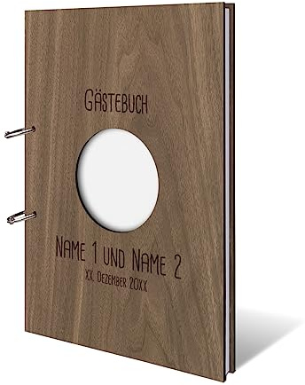 Hochzeit Gästebuch Okoume Holz Gravur individuell Holzcover mit 144 Naturpapier Innenseiten DIN A4 hoch 215 x 302 mm - Kreis