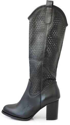Toocool Bottes d'Été pour Femmes, Bottes Texanes Perforées avec Talon Confortable, Chaussures Femme Bottes G-627 [39, Noir]