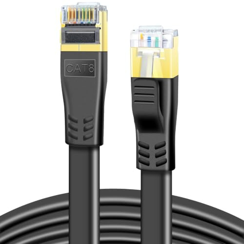 DDMALL 2m 2 Pack Cat 8 Ethernet Cable 40Gbps, Flat Internet Cable - Black | High Speed Shielded Network LAN Lead, 2000MHz, Pure Copper, Gold-Plated RJ45 for Gaming, PC, Smart TV, Router, Switch, Modem