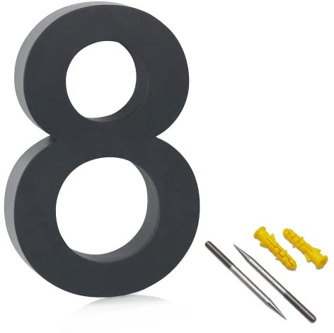 Lukadria 3D Hausnummer 8 - rostfreie Zahl für die Hauswand XXL - witterungsbeständige Haus-Nummer aus Edelstahl V2A - 25 cm hoch - Anthrazit-Grau